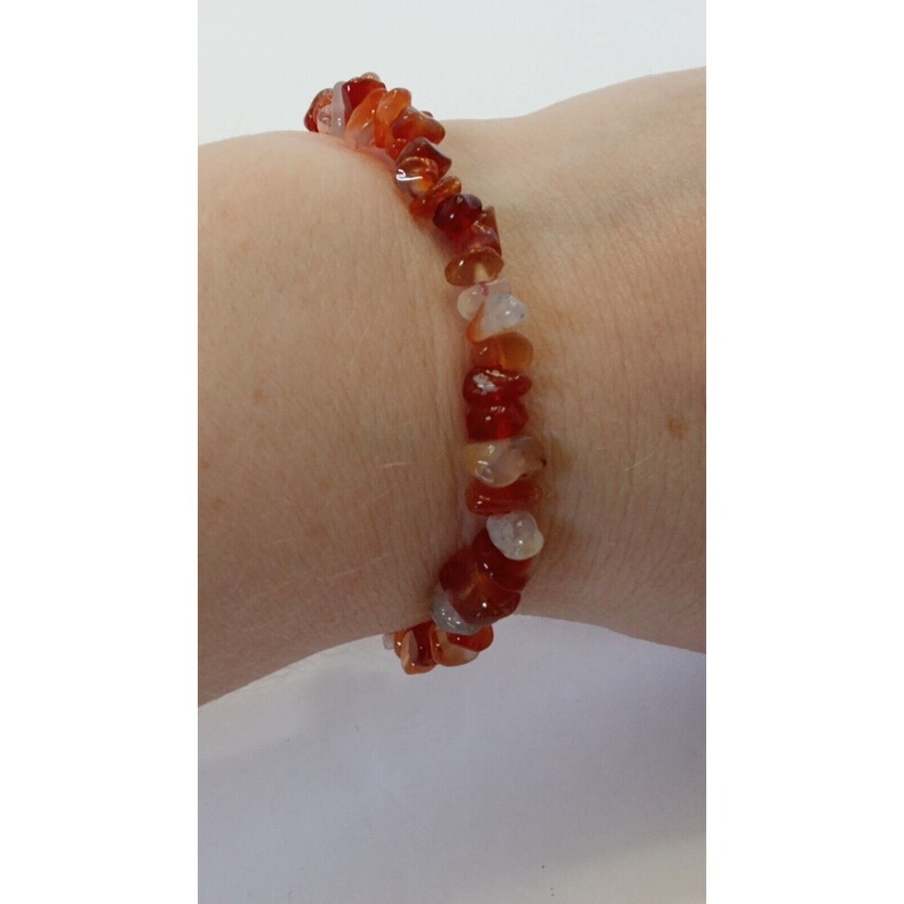 CARNELIAN AGATE CHIP GEMSTONE GEM STONE NATURAL BEADS STRETCH BRACELET - Picture 5 of 6